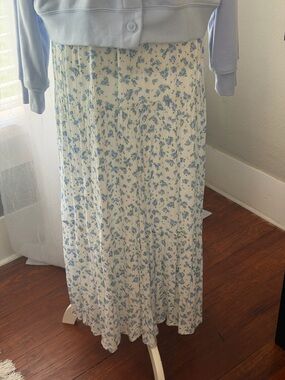 Japna Cream Maxi Skirt with Blue Floral Print